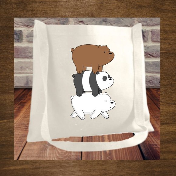 We Bear Bear Cute Crossbody Messenger Canvas Tote Bag with Long Straps - Picture 3 of 4